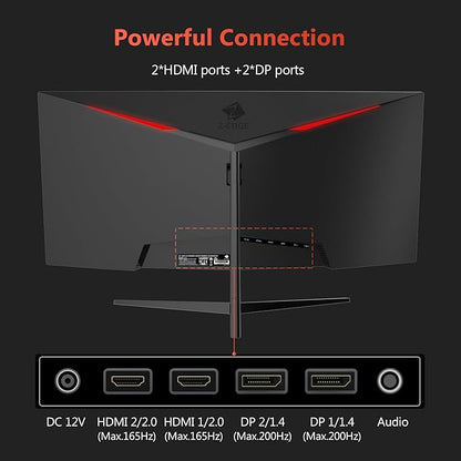 Z-Edge 30" Curved Gaming Monitor, WFHD1080P 200Hz 165Hz Monitor, MPRT 1ms, 21:9 Aspect Ratio, 1500R Curved, 16.7M Colors, 3000:1 Contrast, UG30 PIP-PBP, 2X DP 1.4 Ports and 2X HDMI 2.0 Port