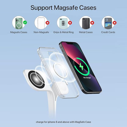 EXW for Magsafe Charger Stand,Charging Station for Multiple Devices,Wireless Charger for iPhone 17 Air 16 15 14 13 12 Series,Apple Watch Series 1-10/Ultra,AirPods Pro with LED and Adapter (White)
