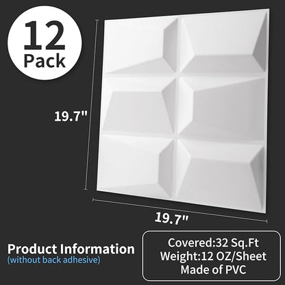 Art3d Decorative 3D Wall Panel, 32 Sq.FT PVC Interior Wall Decor for Living Room, Bedroom, Lobby, Office, Shopping Mall, White