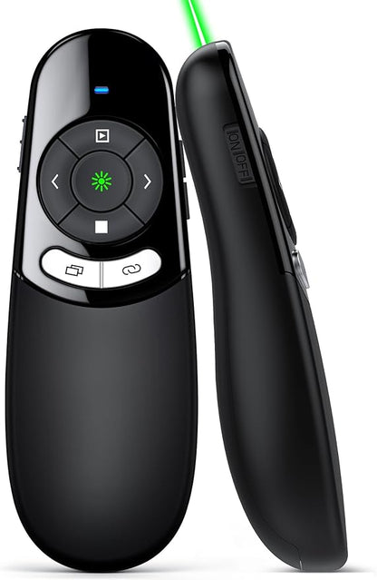 DINOSTRIKE USB A and USB C Presentation Clicker Green Light, RF 2.4GHz Wireless Presenter Remote Powerpoint Clicker Slide Advancer for Mac Laptop Computer Office Classroom