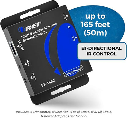 OREI HDMI over Ethernet Extender over Cat6/Cat7 Cable upto 165 Feet 1080p, Full HD, Local Loop Out Option, with IR Control EDID POC Function Transmitter and Receiver (EX-165C)