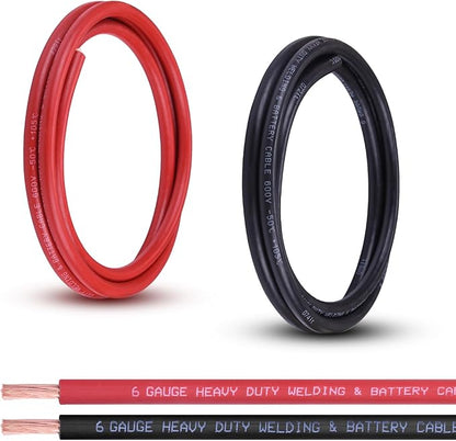 Shirbly 6 Gauge Battery Cable, 5FT Red + 5FT Black 6 AWG Pure Copper Wire Welding Cable, for Automotive, Battery, Solar and Generator, Standard USA OFC Wire