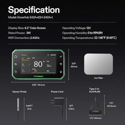 VIVOSUN GrowHub Controller E42A+ for Grow Tent, Smart Environmental WiFi-Controller with Temperature, Humidity, VPD, Timer, Cycle, Schedule Controls, Cooling Ventilation Lighting Programming