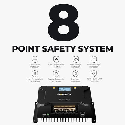 BougeRV Sunflow MPPT Solar Charge Controller 60A, w/Low-Temp Cut-Off, APP Control, Backlit LCD, 60 Amp Solar Panel Regulator 12V/24V for LiFePO4, SLD, Gel, FLD, AGM Battery, RV, Marine, Upgraded