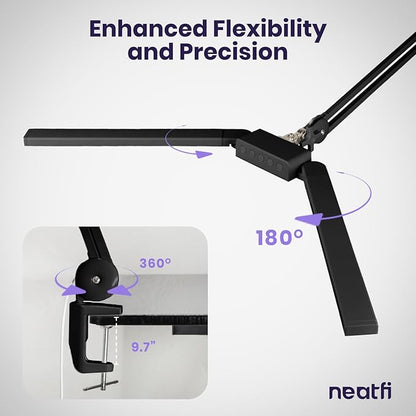 Neatfi LED Desk Lamp, Dimmable Desk Light with 360 SMD LEDs, 30W, CRI 95, Adjustable Color Temperature, Task Lamp for Home, Office, and Workbench (CCT, Black, 41 Inches)