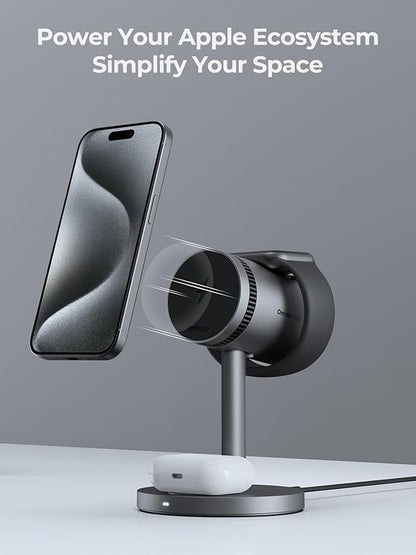 3 in 1 Charging Station Compatible with MagSafe, 15W Cooling Wireless Charger, Charger Stand Qi2 Certified for iPhone 16/15/14/13/12, Samsung S25, Apple Watch, AirPods (45W PD Charger Included)