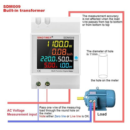 6IN1 Single Phase Energy Meter Din Rail Electricity Usage Monitor AC 40-300V 100A Voltmeter Ammeter Watt Kwh Frequency Power Meter Built-in CT 110V