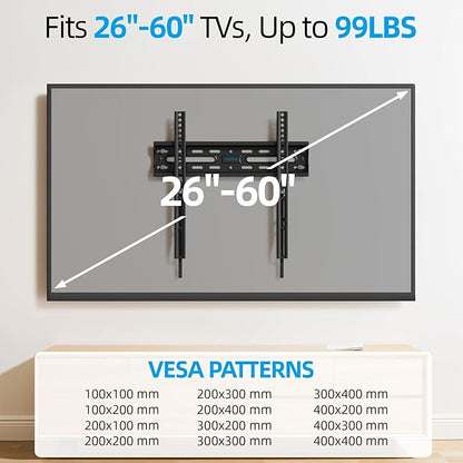 Fixed TV Wall Mount for Most 26-60 Inch Screen, Low Profile TV Mount with Quick Release Lock, Ultra Slim Wall Mount Bracket, Max VESA 400x400mm, Holds up to 99 lbs, up to 16”Wood Studs by USX STAR