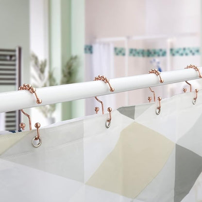 Shower Curtain Hooks, Goowin Shower Curtain Rings, Stainless Steel Shower Curtain Hooks Rust Proof Free Sliding Double Shower Hooks for Curtain, Shower Curtains & Liners (Rose Gold)