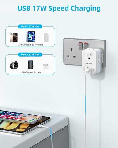 PAEWOK European Travel Plug Adapter Set, 8-in-1 Travel Adapter with 4 AC, 4 USB Ports (2 USB C), US to EU/UK Universal Adapter, International Power Adapter with Type C/G/A/I/D/M Detachable Plugs