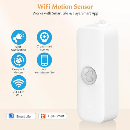 eMylo WiFi Motion Sensor 2 Pack, Smart Wireless Presence Sensor Detector with App Notification Alert, Home Security System PIR Motion Detector Compatible with Smart Life App(2.4 GHz Wi-Fi Required)