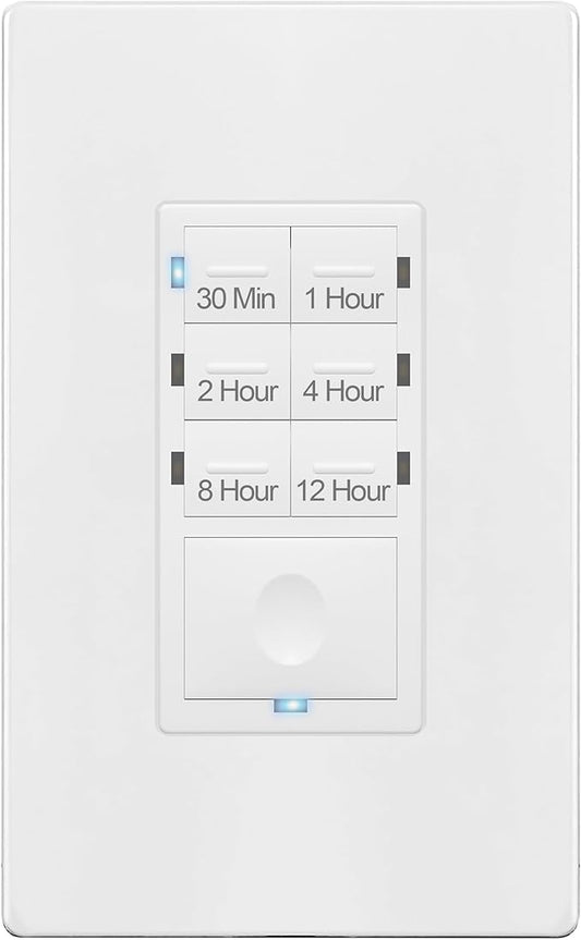 Enerlites HET06 12 Hour Timer Switch for Patio, Path, Porch Lights and Sprinklers | 30min-12Hr, Timer for fan motor and ventilation, 1/2HP Support, Single Pole, UL Listed, Neutral Wire Required, White