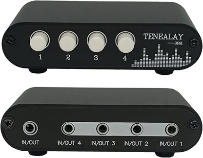 TENEALAY 4 in 1 Out / 1 in 4 Out AUX 3.5mm Stereo Audio Input Signal Source Switcher, 4-Way Switch Selector Splitter Box M41