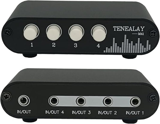 TENEALAY 4 in 1 Out / 1 in 4 Out AUX 3.5mm Stereo Audio Input Signal Source Switcher, 4-Way Switch Selector Splitter Box M41