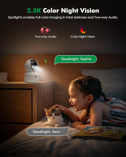 2.5K 4MP Pan/Tilt Security Camera Indoor with 6000mAh Battery, 5G&2.4G WiFi Camera for Home Security/Baby Monitor/Pet Wireless Surveillance Cam, Color Night Vision, AI Motion Detection, 2-Way Audio