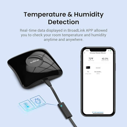 BroadLink RM4 pro Smart Remote and Sensor Cable Set RM4 pro S (2.4 GHz Wi-Fi Only), Universal IR RF Remote Control Hub with Temperature Humidity Monitor USB Cable, Works with Alexa & IFTTT