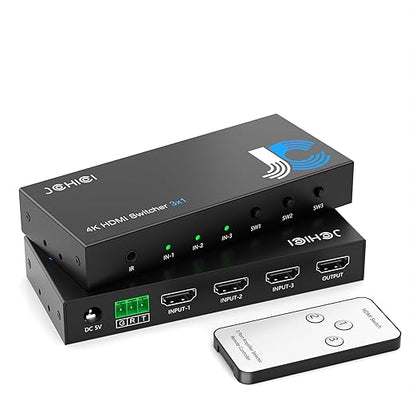 HDMI Switch 3 in 1 Out 4K@60Hz, 3Ports HDMI Switcher Splitter Selector with Remote, Support HDCP 2.2 HDR 10+ Dolby Vision/Atmos 18Gbps CEC for Apple TV Game PC PS4 5 Pro Xbox Roku