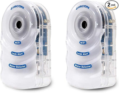 Zircon Leak Alert WiFi- 2 Pack - Smart Electronic Water Detector Alarm with Email, Audio and Visual Alerts - Batteries Included, (72336) White