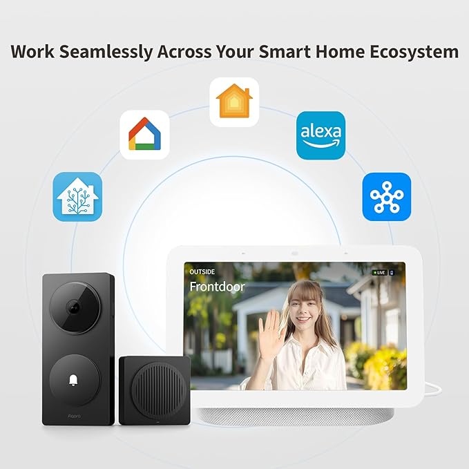 Aqara Smart Doorbell Camera G410 with Chime, 2K, HomeKit Secure Video, 2-Way Audio, Built-in Matter Hub, Wireless/Wired, Supports Apple Home, Alexa, Google, Home Assistant, 2.4G/5GHz Wi-Fi, Gray