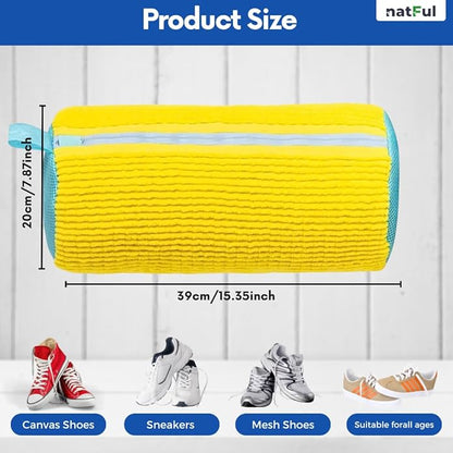 2-Pack Shoe Washing Machine Bag – Reusable Shoe Washing Bag with Brush & Shoe Trees, 360° Deep Cleaning Durable Sneaker Washing Machine Bag, Fits All Shoe Types & Sizes (Yellow, 15.35" × 7.87")