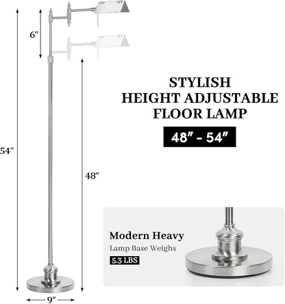 Dimmable Pharmacy Floor Lamp with Remote, 17W LED Reading Floor Lamp with 360°Swing Arm, 3 Color Temperature, Height Adjustable Silver Standing Task Lamp for Living Room, Bedroom, Brushed Nickel