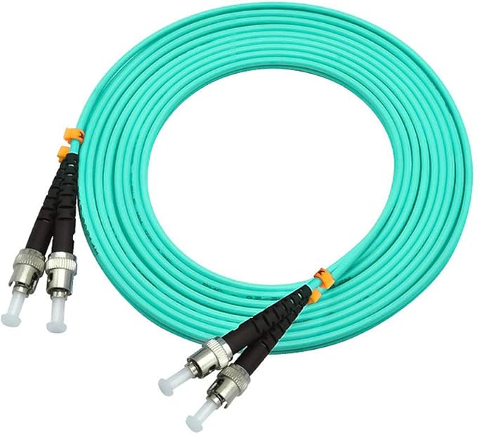 Jeirdus 30Meters 100ft ST to ST Duplex 50/125 10G OM3 Multi-Mode Fiber Optic Cable Jumper Optical Patch Cord ST-ST