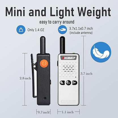 ELIDAIP T-M2 Super Mini Walkie Talkie for Adult Kids,Rechargeable Portable FM Transceiver,Small Two Way Radio for Supermarket,Hotel,Outdoor Sport,Hiking,Camping,Indoor,Family Trip,White 1 Pack