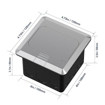 KYHSHJ 4.8A USB Chargers Pop Up Floor Waterproof Electrical Outlet Receptacle Stainless Steel Box, Silver