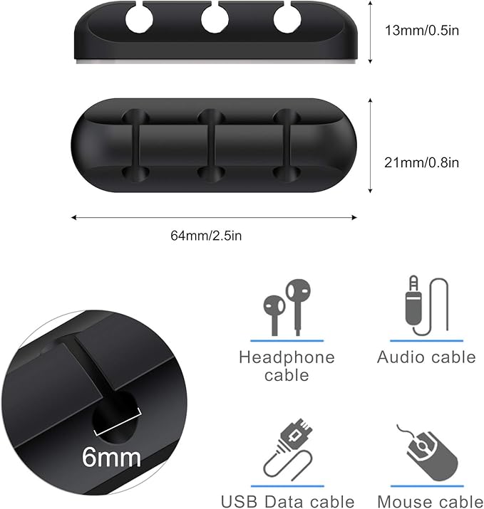 SOULWIT Cable Holder Clips, 3-Pack Cable Management Cord Organizer Clips Silicone Self Adhesive for Desktop USB Charging Cable Nightstand Power Cord Mouse Cable Wire PC Office Home