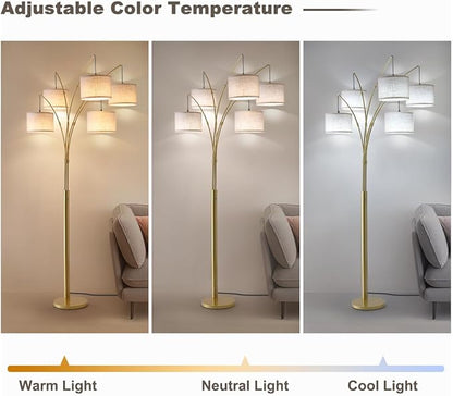 Fansdrick Gold Floor Lamps for Living Room, 4000LM Super Bright Arc Floor Lamp with Remote Control, Large Tall Floor Lamps with Stepless Dimmable, 80" Mid Century Tree Floor Lamp for Bedroom, Office