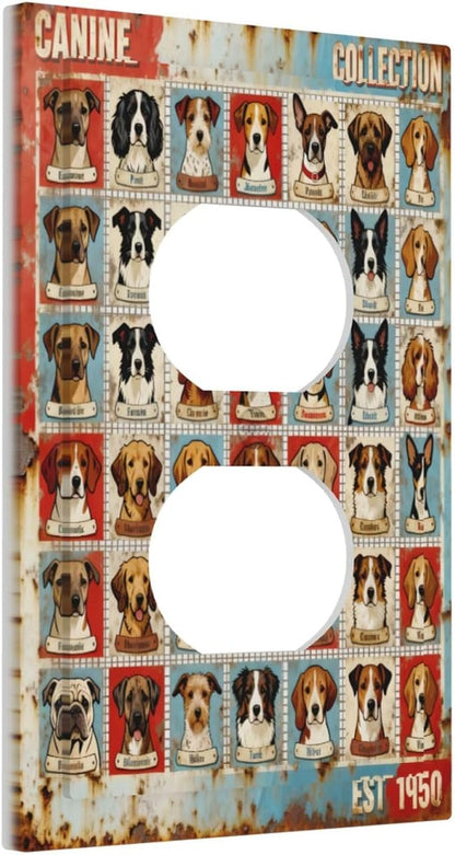 Bvtewkhz Dogs Funny Puppy Pets Vintage Duplex Outlet Decorative Outlet Covers Light Switch Plate Electrical Receptacle Switchplate For Bathroom Kitchen Bedroom