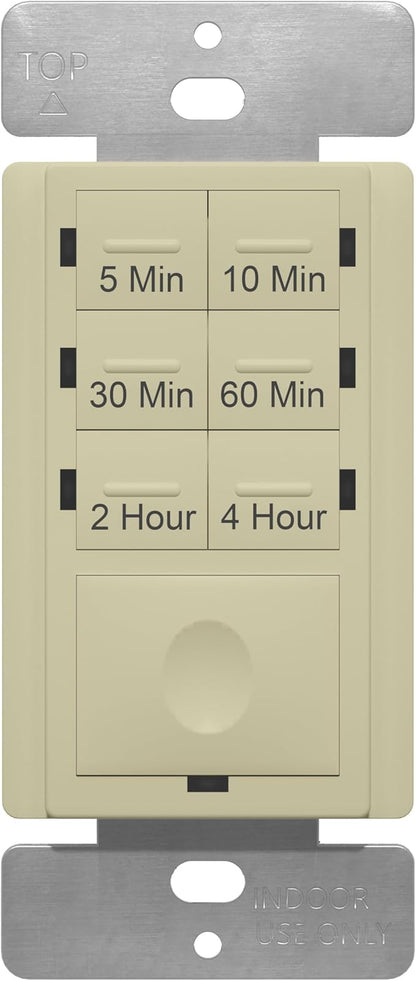 ENERLITES Countdown Timer Switch - Fan & Light Timer, 5 Min - 4 Hrs, Night Light LED Indicator, Neutral Wire Required, UL Listed, HET06-I, Ivory