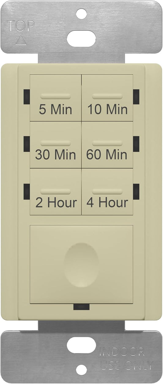 ENERLITES Countdown Timer Switch - Fan & Light Timer, 5 Min - 4 Hrs, Night Light LED Indicator, Neutral Wire Required, UL Listed, HET06-I, Ivory