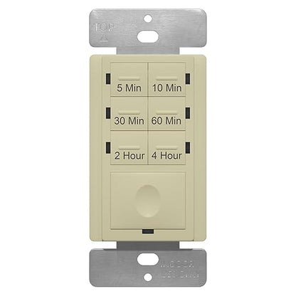 ENERLITES 4-Hour Countdown Timer Switch, 5-10-30-60 Min, 2-4 Hour, for Bathroom Fans, Heaters, Lights, LED Indicator, 120VAC 800W, No Neutral Wire Required, UL Listed, HET06-J-I, Ivory