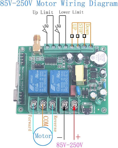 Motor Wireless Remote Control Switch AC 85V 110V 220V 250V 10A High Power Door Electric Curtain Remote Forwards Reverse, Wide Voltage 85V-250V 433MHz RF Remote Control Relay ON/OFF (2X Control 433MHz)