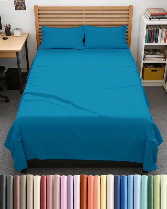 Full XL Bed Sheet Set - 4 Piece Extra Long Extended Full XL Sheets - Soft, Breathable & Cooling - Fits 8" to 16" Mattress w/ Deep Pockets - 54" x 80" - Easy-Fit, Wrinkle & Fade Resistant - Denim Blue