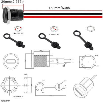 Gebildet 10pcs Type-C Female Chassis 2 Pin Wire 24AWG Waterproof Jack Connectors 3A USB C Pigtail Cable Extension Socket Plug