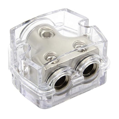 RKURCK 2 Way Power Distribution Block, 0/2/4 AWG Gauge in, 4/8/10 Gauge Out, Car Audio Stereo Amp Distribution Connecting Block for Audio Splitter (1x0GA+2x4GA)