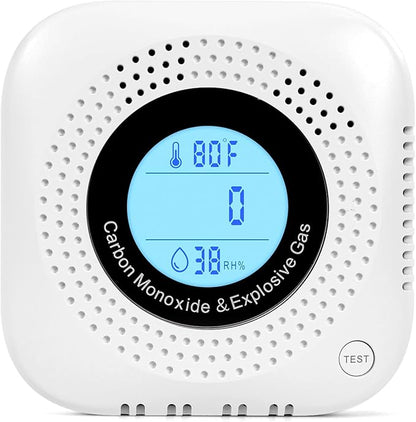 Daffypop Plug-in Carbon Monoxide & Natural Gas Leak Detector, 4-in-1 CO, Methane, Propane Alarm with Temperature & Humidity Monitor for Home, Kitchen, RV, Hotel, Travel – White