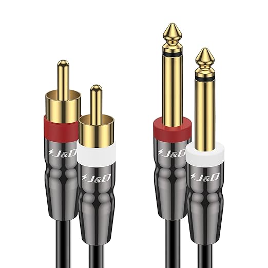 J&D Dual 1/4 inch TS to Dual RCA Cable, Heavy Duty 1/4 Male to RCA Male Adapter Stereo Audio Interconnect Quarter inch Cable, 25 Feet