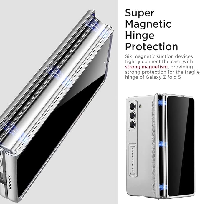 Miimall for Samsung Galaxy Z Fold 5 Case with Privacy Screen Protector, Built-in Adjustable Kickstand & Magnetic Hinge Protection All-Inclusive Protective Case for Galaxy Z Fold 5 5G(Silver)