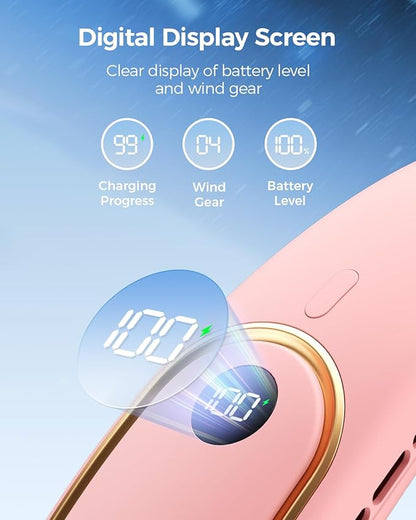 SHEWIND Portable Neck Fan - Hands Free Personal Fan, Rechargeable Bladeless Fan with 5000mAh-Battery, Digital Display, 4 Speeds, Birthday Gifts for Men, Women, Mom, and Dad - Pink