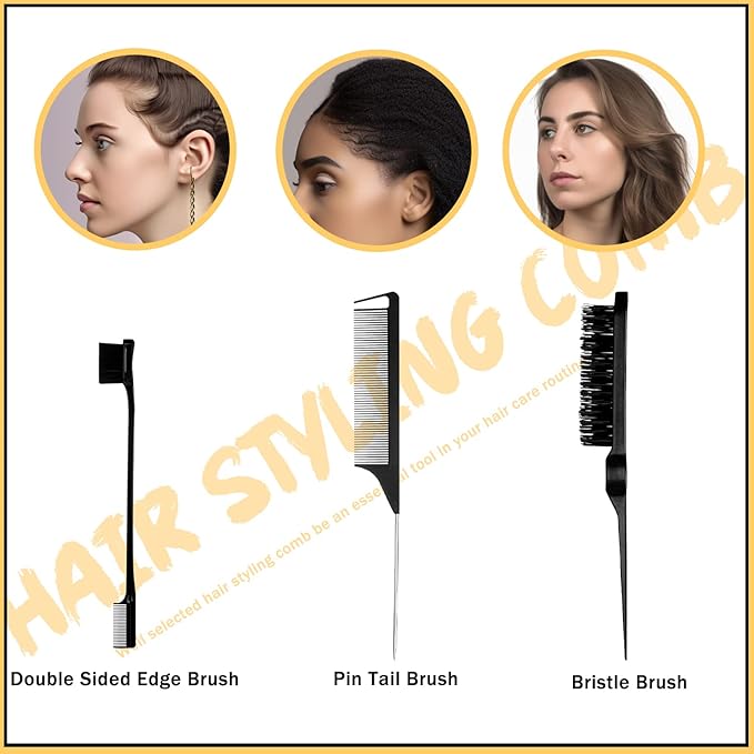 7 Pcs Hair Wax and Edge Control Set for Women - Flyaway Styling Products Includes Wax Stick, Hair Finishing Stick, Comb, Elastic Bands for Wig Edges