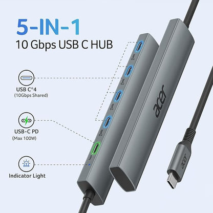 Acer 10 Gbps USB C Hub, USBC Splitter with 4*USB C 3.2 and 100W PD Port, Fast Transfer Type-C Multiport Adapter Compatible with MacBook Pro/M2/M1, iPad, Surface Pro, XPS【No Video Output】