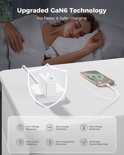 SUPERONE Retractable iPhone Charger, 4-Port USB C Charger Block, iPhone Chargers Fast Charging with USB C & Apple Cable, Wall Chargers for iPhones 16/15/14/13/12/11 Series, Pad, Samsung, Pixel