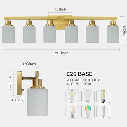 DIKAIDA 6 Light Gold Bathroom Vanity Light, Gold Bathroom Light Fixtures, 38" Modern Brushed Gold Vanity Lighting Fixtures for Bathroom Over Mirror, Gold Sconces Wall Lighting for Bedroom Living Room
