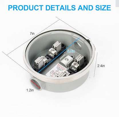 100 Amp Meter Socket, 4 Jaw Meter Base, 240V 3 Wire Ring Type, with Horn Bypass Meter Cover Plate, Suitable for Overhead/Underground Feed