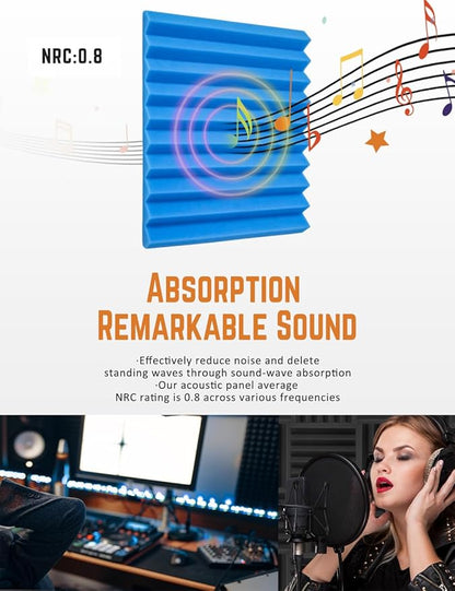 Sound Proof Foam Panels for Wall 48 Pack Acoustic Panels Sound Absorbing 1" X 12" X 12" Fire-Proofed Soundproofing Foam High Density Sound Dampening Panels for Room Studio Blue Black