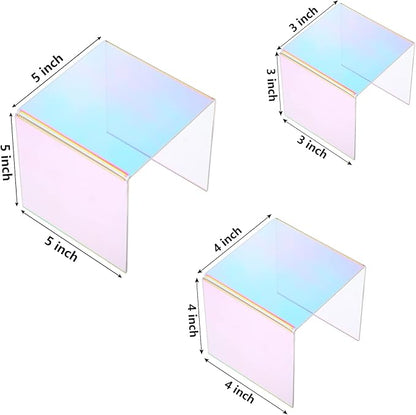 Chuangdi 2 Sets Acrylic Display Risers, Product Stand, Jewelry Display Riser Shelf Showcase Fixtures for Dessert Cupcake Candy Figure Treat Action Showcase(Rainbow Color,Medium Set)