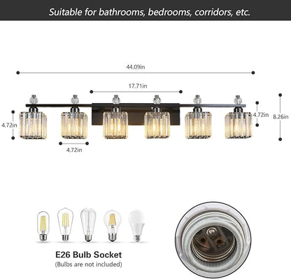 FDPBY Vanity Lights 6-Light Modern Crystal Vanity Light Plating Black Bathroom Light Fixtures Over Mirror Crystal Bathroom Vanity Lighting Fixtures